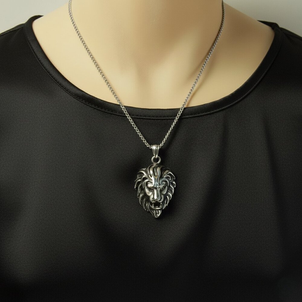 Believe by Brilliance Men’s Silver Lion Head Pendant Necklace 24” NWT - Picture 7 of 8